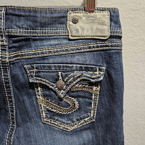 Silver Jeans McKenzie Flap Capri Shorts Womens Size 29 Blue Denim Thick Stitch - Picture 8 of 15